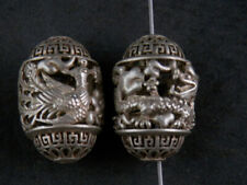 2Pcs Tibetan Silver Hand Made *Dragon & Phoenix* Hollowing Beads picture