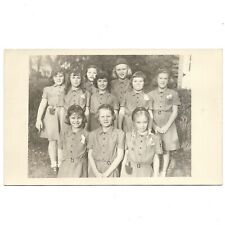1953 Brownies Troop 30 RPPC Vintage Photo Young Girl Scouts Summer Camp Braids picture