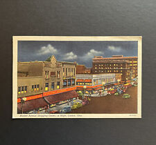 Market Avenue Shopping Center at Night Canton Ohio Linen Postcard Vintage 1949 picture
