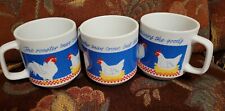 3 Vtg 1985 Coffee Tea Mugs Cups Rooster Crows Chicken Delivers Japan 8 oz  picture