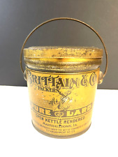Vintage Tin Kettle Lard Pail Bucket Brittain & Co Advertising Marshalltown IA picture