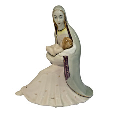 Vintage Porcelain Virgin Mary Holding Baby Jesus Gold Accents Mid Century Modern picture