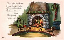 Antique Postcard 1950s Christmas Used No Stamp Yule Logs Fireplace 5.5 x 3.5 picture