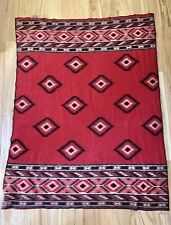 VINTAGE WOOLRICH WOOL BLANKET RED White Black  Southwest Pattern LARGE 46” X 63” picture