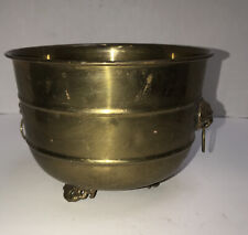 Vintage Brass Round Footed Planter With Lion Head Handles 4 3/4 x 6 3/8 picture