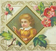 1870's-1880's Victorian Christmas Trade Card Lovely Poem Cute Child Blossoms &L picture