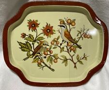 Vintage MCM Small Metal Tray Birds Flowers picture