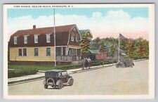 postcard Park Ave Beacon Beach Keansburg NJ Old Cars American Flag Houses Family picture