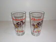 Lot of 2 Budweiser Beer Glasses Salutes U.S. Army Pint Vintage picture
