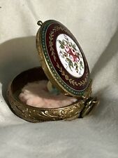 Rare French Guilloche Ornate Antique Brass Mini Compact Folding Mirror Make Up picture