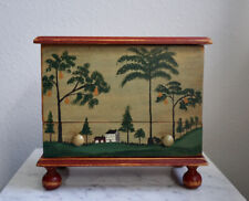 American Folk Art Hand Painted Wood Box With Drawer Americana Naive Painting picture