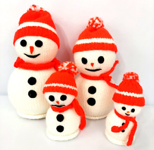 vtg set of 4 crocheted snowman people family winter christmas holiday decor EUC picture