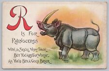 Animal~R Is For Rhinoceros~Rhyming Card~Vintage Postcard picture