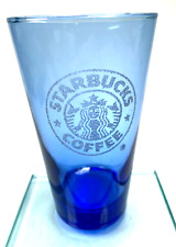 Starbucks Cobalt Blue Glass Pint Glass Raised Textured Siren Logo 16 oz Cup B23 picture