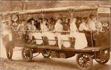 DETROIT, MICHIGAN - PEOPLE IN SIGHT SEEING TOUR CAR - OLD REAL PHOTO POSTCARD picture
