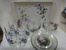 20 pc set of Avon Wild Violets Crystal Clear Glass W/ RARE MATCHING TRAY picture