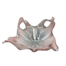 Art Glass Abstract Flower Shaped Bowl Dish Pink & Clear Nice picture