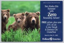 Postcard Holland America 2002 Alaska Cruise Tours Brown Bears picture