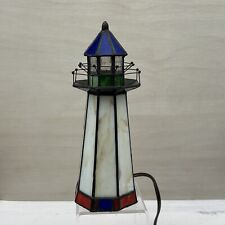 Lighthouse Table Lamp Night Light Stained Glass Bulb And Cord picture