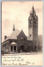 Vintage Postcard MA Ware Town Hall People Open Back ~7863 picture