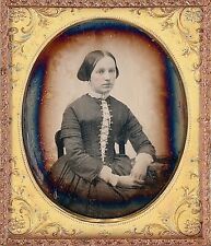 Pretty Young Lady Tinted Face Posed Looking Away 1/6 Plate Daguerreotype T477 picture