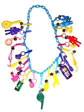 Vintage 80s Charm Necklace Plastic Clip On Bell Charms Retro 1980s 7UP Loaded picture