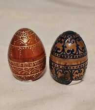 2 Hand Painted Wooden Eggs From Tunisia Red Black. Opens 2.75
