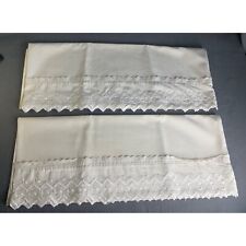 Set of 2 Vintage Pillowcases with Embroidered Lace Trim Cotton Standard Size Bed picture