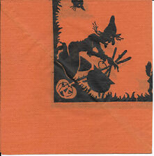 Vintage Crepe/Paper Halloween Napkin ~ Old Hag Witch, Cauldron, JOL, Black Cat picture