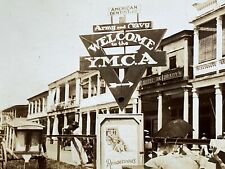 Early RARE c 1923 YMCA Sign Street US ARMY Navy RPPC PHOTO American DENTIST VTG picture