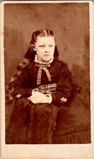 Lovely Young Girl, Dress w/Plaid Sash & Bow, Wavy Hair, c1870, CDV Photo #2328 picture