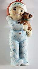 2000 Vintage Porcelain Grandson in PJS and Bear Hallmark Christmas Ornament CUTE picture
