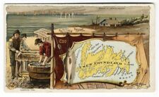 New Foundland ARBUCKLE Coffee Map Trade Card 1889 Cleaning Fish Scene No 77 Sea picture