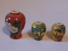 3 vintage Japan minature vases 1-1/34inch 2-1-1/8 hand painted signed picture