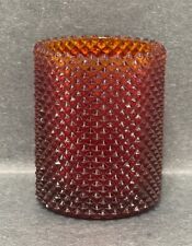 Faroy Red Orange Glass Diamond Point Votive Candle Holder Vintage picture