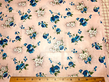 Vintage Cotton Fabric 1940s BEAUTIFUL Floral Chintz Blue Roses on Pink 36w 1yd picture