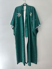 Vintage Japanese Silk Emerald Floral Embroidered Kimono Robe Made In Japan picture