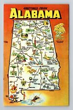 AL-Alabama, General Greetings, State Map, Points of Interest, Vintage Postcard picture