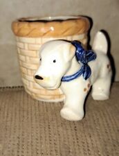 Vintage 1940s Occupied Japan Porcelain Airedale Terrier Dog with Basket Planter  picture