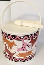 1991 Vintage Pop Art Dogs Melamine Ice Bucket & Lid W/ Tongs Pink Orange RARE picture