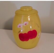 VINTAGE BARTLETT COLLINS GLASS COOKIE JAR HAND PAINTED CHERRIES 9” MCM YELLOW  picture