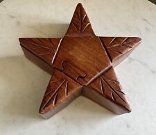 Vintage Carved WOOD Star PUZZLE Secret Stash TRINKET Jewelry BOX  5.5” 💍 picture
