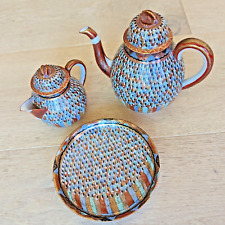 Antique Japanese Thousand Faces Kutani Handpainted Porcelain Teapot Set Signed picture