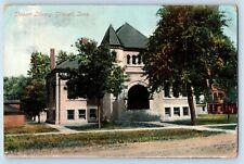 Grinnell Iowa IA Postcard Stewart Library Trees Street Garden View 1908 Antique picture