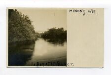 Minong WI Washburn County antique RPPC photo postcard, Totogatic River, bridge picture