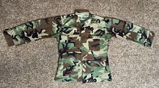Vtg US Army Woodland BDU Camo Combat Shirt Jacket Sz Large Long Patches Ripstop picture