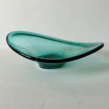 Vintage Scandinavian Art Glass Free Form Sea Foam Blue Vintage Curved Dish picture