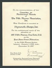 1958 COMMITTEE ON ARCHITECTURAL AWARDS, FIFTH AVENUE ASSOCIATION Certificate picture