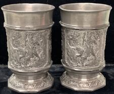 Vintage BMF-ZINN 95% Pewter Goblet Footed Cup Embossed Viking Lore Scenes 3.75