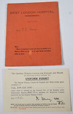 1949 Original West London Hospital Hammersmith Nurse's Records & Uniform Permit  picture